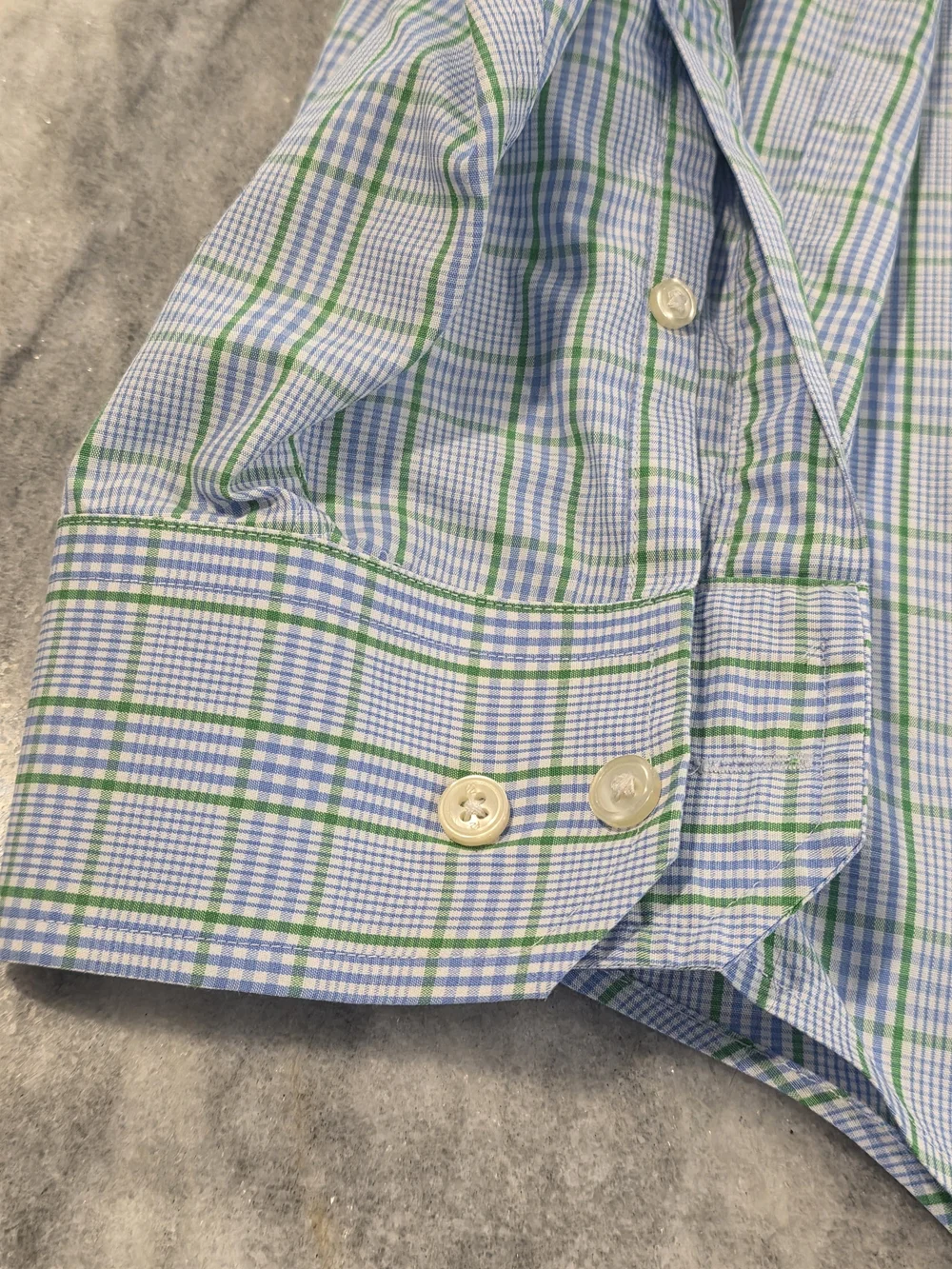 (L) 16-16.5 34/35 Men's Banana Republic Dress Shirt Green Blue Plaid All Cotton